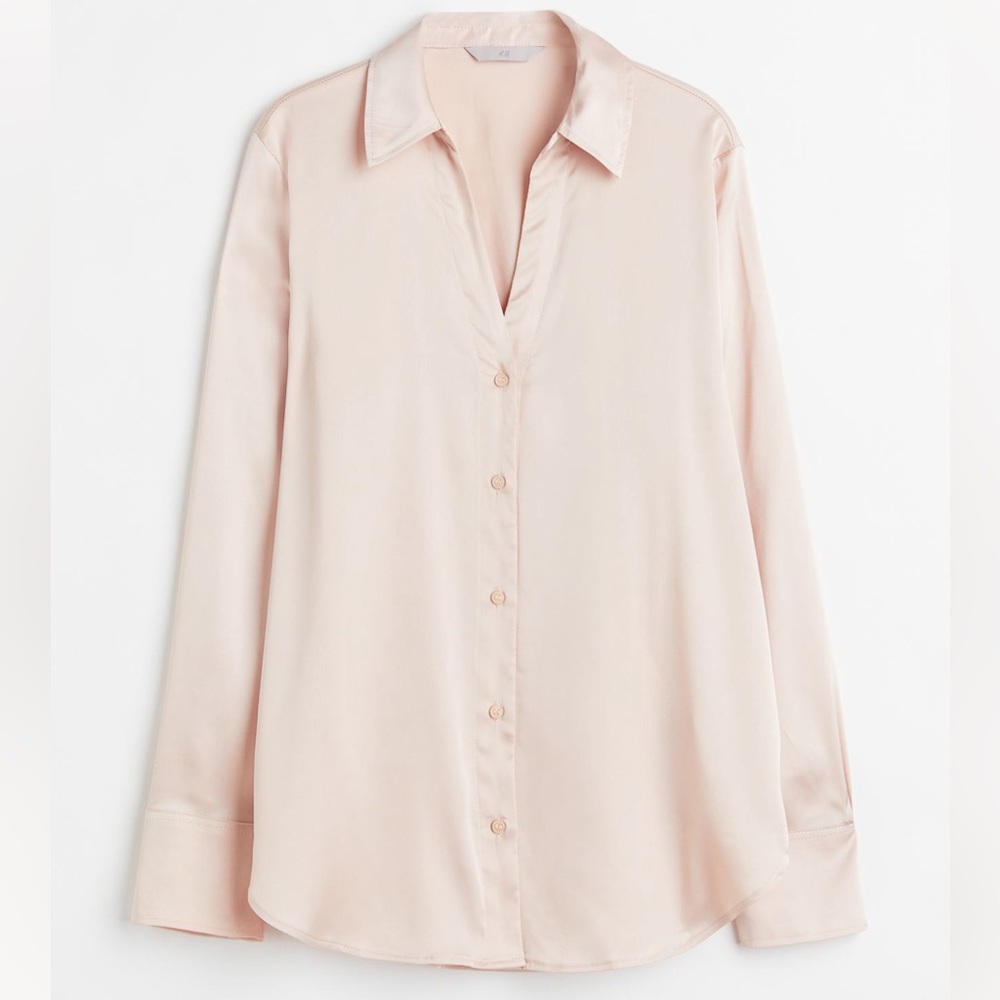 H&M V-neck button down blouse pink